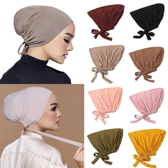 New Soft Modal Muslim Turban Hat Inner Hijab Caps Islamic Underscarf Bonnet India Hats Female Headwrap Turbante Mujer 1