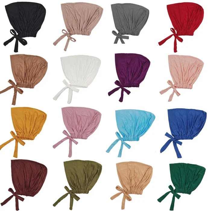 Modal Muslim Turban Hat Inner Hijab Caps Islamic Underscarf Bonnet India Hat Female Headwrap Turbante Mujer Hijab Cap With Rope 2