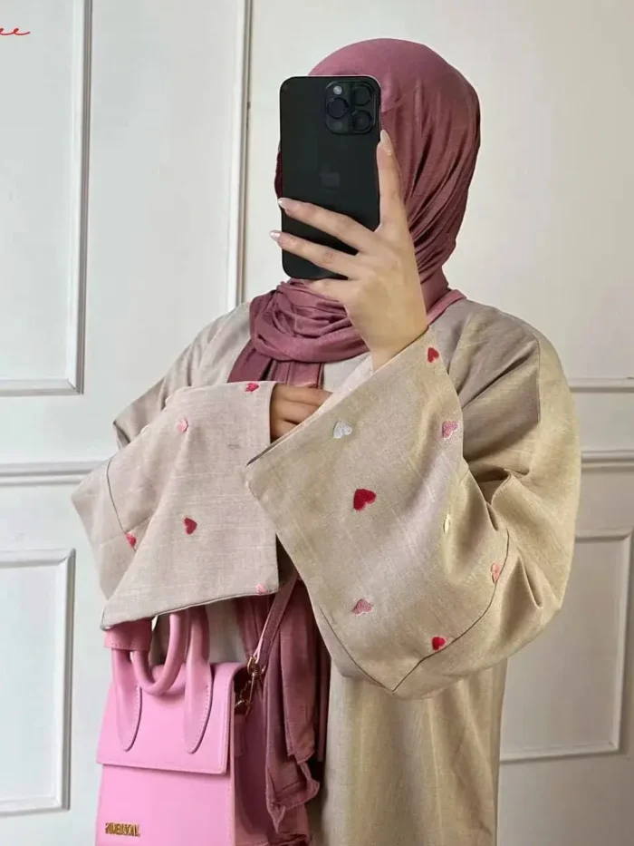 Love Embroidery Kimono With Belt Oversized Muslim Robe abaya syari female full length Muslim abaya Worship Service abayas wy1926 4